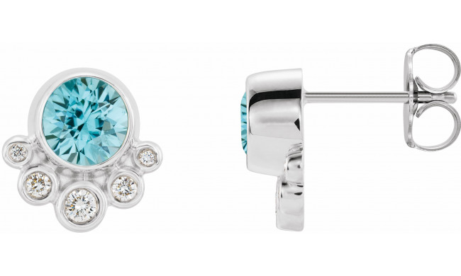 14K White Blue Zircon & 1/8 CTW Diamond Earrings - 86777655P