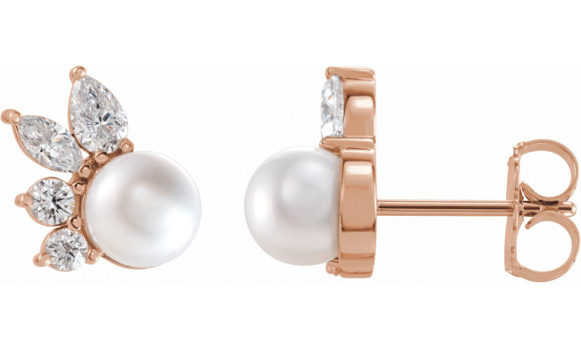 14K Rose Akoya Cultured Pearl & 1/2 CTW Diamond Earrings - 87079607P