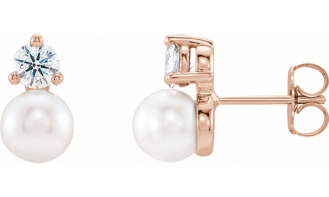 14K Rose Freshwater Cultured Pearl & 1/2 CTW Diamond Earrings - 86719602P