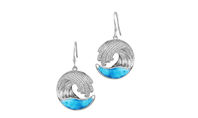 Alamea Sterling Silver Larimar and CZ Wave Earrings