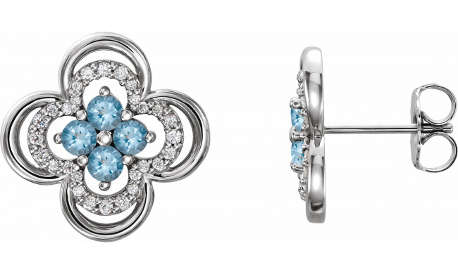 14K White Aquamarine & 1/5 CTW Diamond Clover Earrings - 86370714P