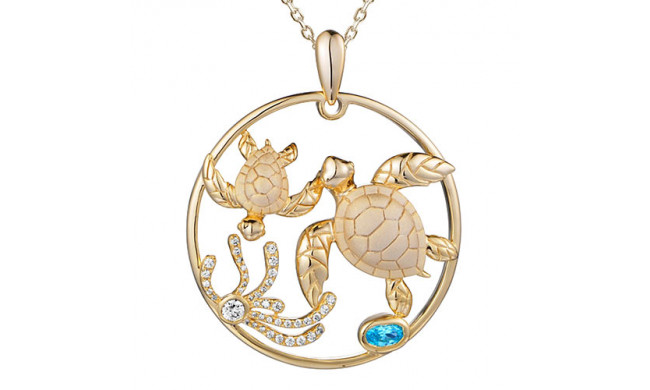 Alamea Sterling Silver and CZ Mom and Baby Turtle Pendant