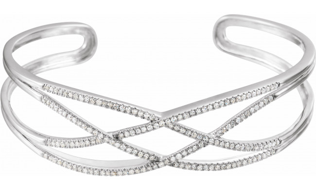 14K White 3/4 CTW Diamond Criss-Cross Cuff 7 Bracelet - 65234960000P