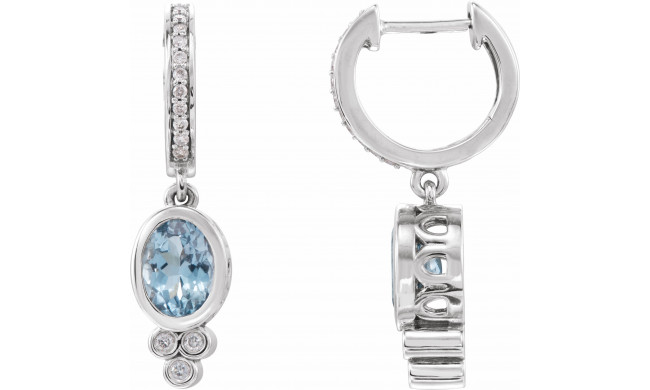 14K White Aquamarine & 1/6 CTW Diamond Hoop Earrings - 86533600P