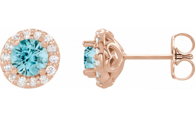14K Rose 4 mm Round Blue Zircon & 1/8 Diamond Earrings - 86839645P