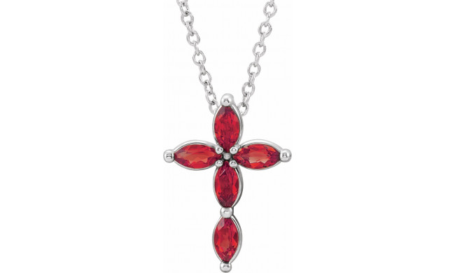14K White Ruby Cross Necklace - R423776115P
