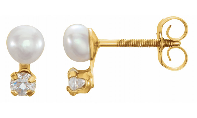 14K Yellow Freshwater Cultured Pearl & Cubic Zirconia Earrings - 19155246830000P