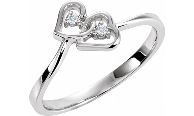 14K White .02 CTW Diamond Double Heart Ring - 60364251555P