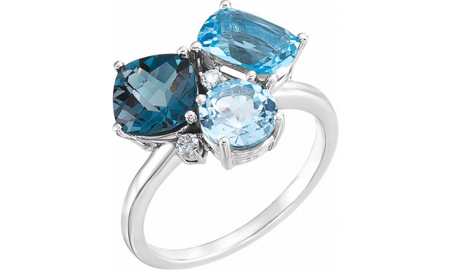 14K White Swiss, London, & Sky Blue Topaz & .05 CTW Diamond Ring - 717996000P