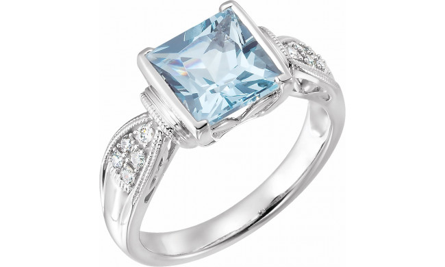 14K White Aquamarine & 1/8 CTW Diamond Ring - 66894101P