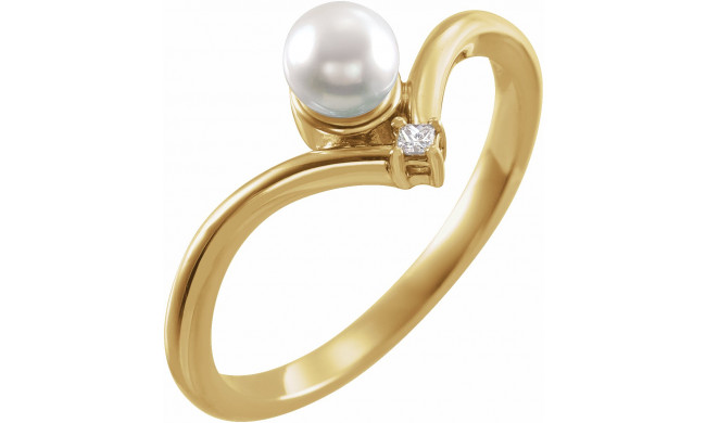 14K Yellow Akoya Cultured Pearl & .025 CTW Diamond Ring - 6526105P
