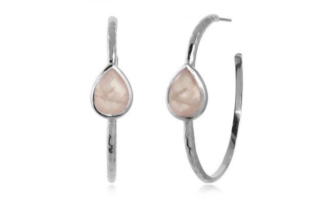 Southern Gates Sterling Silver Hammered Rose Quartz Hoop Earrings