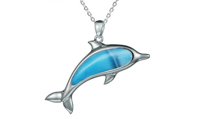 Alamea Sterling Silver and Larimar Large Dolphin Pendant