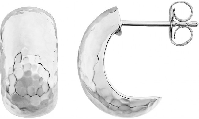 14K White 15.2x7.9 mm Hammered J-Hoop Earrings - 860821000P