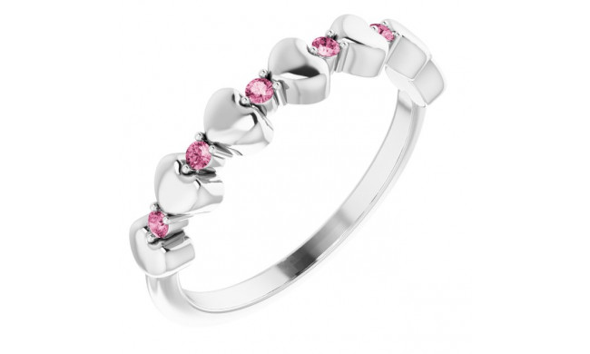 14K White Pink Tourmaline Stackable Heart Ring - 71999645P