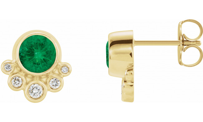 14K Yellow Emerald & 1/8 CTW Diamond Earrings - 86777626P