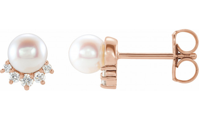 14K Rose Freshwater Cultured Pearl & .08 CTW Diamond Earrings - 86767607P