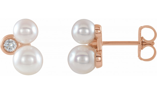 14K Rose Akoya Cultured Pearl & 1/8 CTW Diamond Earrings - 86853607P