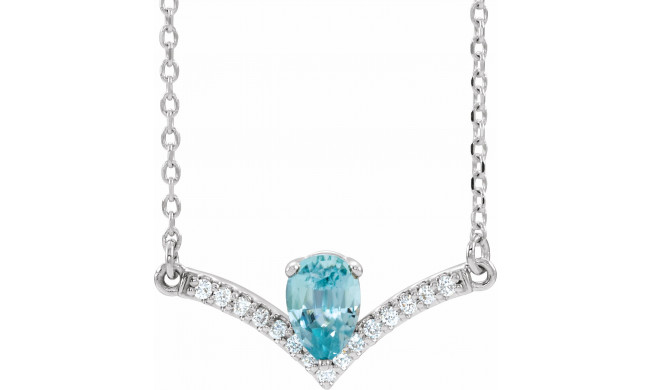 14K White Blue Zircon & .06 CTW Diamond 18 Necklace - 868146135P