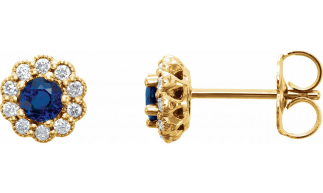 14K Yellow 3.2 mm Round Blue Sapphire & 1/6 CTW Diamond Earrings - 862546005P