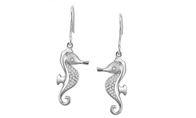 Alamea Sterling Silver and CZ Seahorse Earrings