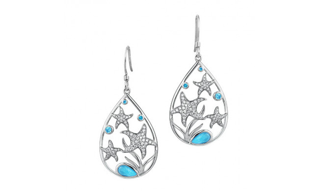 Alamea Sterling Silver Larimar and CZ Starfish Earrings