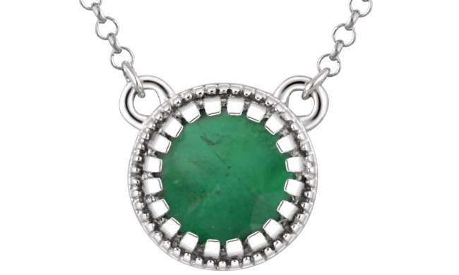 14K White Emerald May 18 Birthstone Necklace - 651611110P