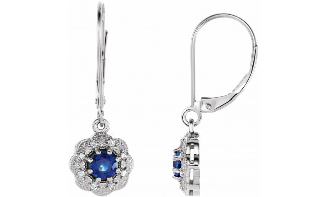 14K White Blue Sapphire & 1/10 CTW Diamond Halo-Style Earrings - 862456001P