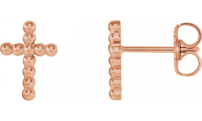 14K Rose Beaded Cross Earrings - R17012103P