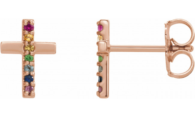 14K Rose Multi-Gemstone Cross Earrings - R17028602P