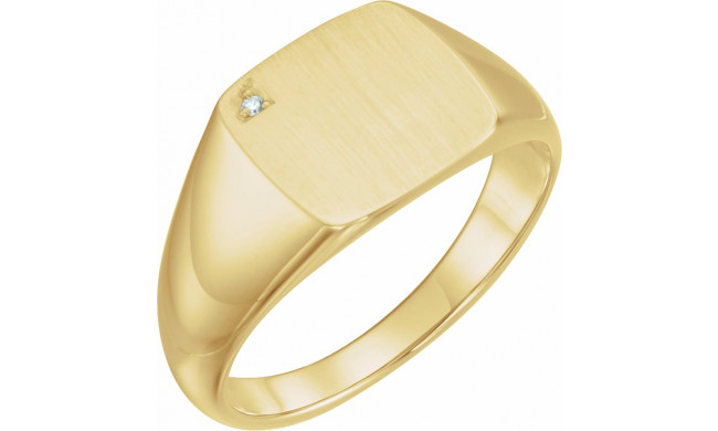 14K Yellow .0075 CT Diamond 12 mm Square Signet Ring - 9832601P