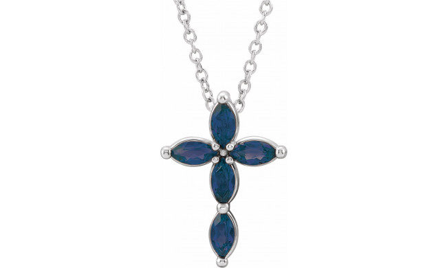 14K White Blue Sapphire Cross Necklace - R423776130P