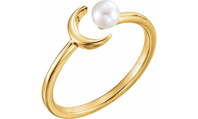14K Yellow Cultured Freshwater Pearl Crescent Moon Ring - 6494601P