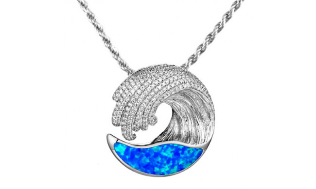 Alamea Sterling Silver Opal and CZ Wave Pendant