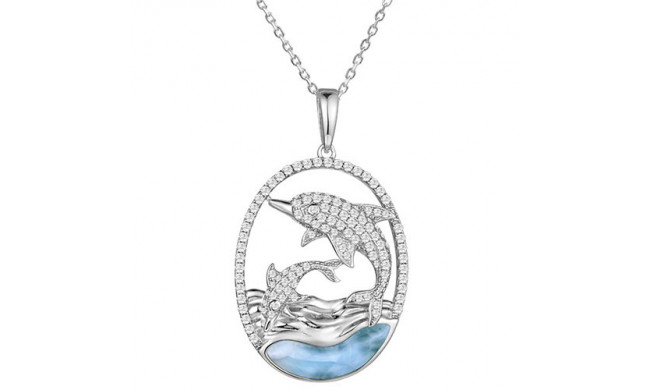 Alamea Sterling Silver Larimar and CZ Dolphin Pendant