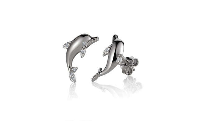 Alamea Sterling Silver and CZ Dolphin Post Earrings