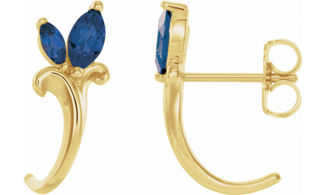 14K Yellow Blue Sapphire Floral-Inspired J-Hoop Earrings - 868156019P