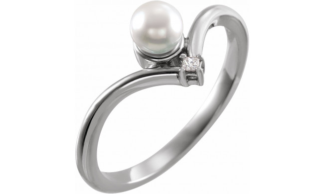 14K White Akoya Cultured Pearl & .025 CTW Diamond Ring - 6526113P