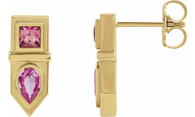 14K Yellow Pink Multi-Gemstone Geometric Bar Drop Earrings - 87039604P