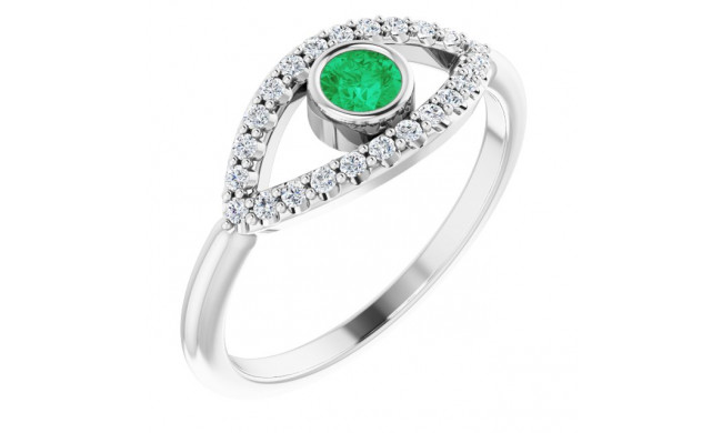 14K White Emerald & White Sapphire Evil Eye Ring - 72064614P