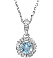14K White Aquamarine & 1/5 CTW Diamond 18 Necklace - 6860170003P