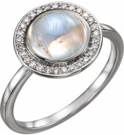 14K White Rainbow Moonstone & 1/8 CTW Diamond Halo-Style Ring - 71821609P