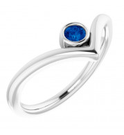 14K White Blue Sapphire Solitaire Bezel-Set V Ring - 71994608P