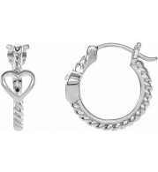 14K White Pierced Heart Rope Hoop Earrings - 653407601P