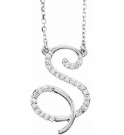 14K White 1/8 CTW Diamond Initial S 16 Necklace - 67399136P