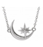 Platinum Crescent Moon & Star 16-18 Necklace - 86843603P