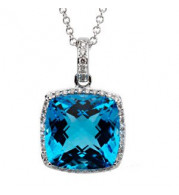 14K White Swiss Blue Topaz & 1/4 CTW Diamond 18 Necklace - 67077100P