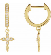 14K Yellow 1/8 Diamond Cross Hoop Earrings - 871876000P