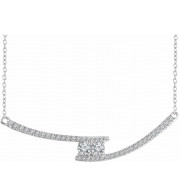 14K White  3/8 CTW Diamond Two-Stone Bar 16-18 Necklace - 65230660000P