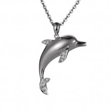 Alamea Sterling Silver and CZ Medium Dolphin Pendant